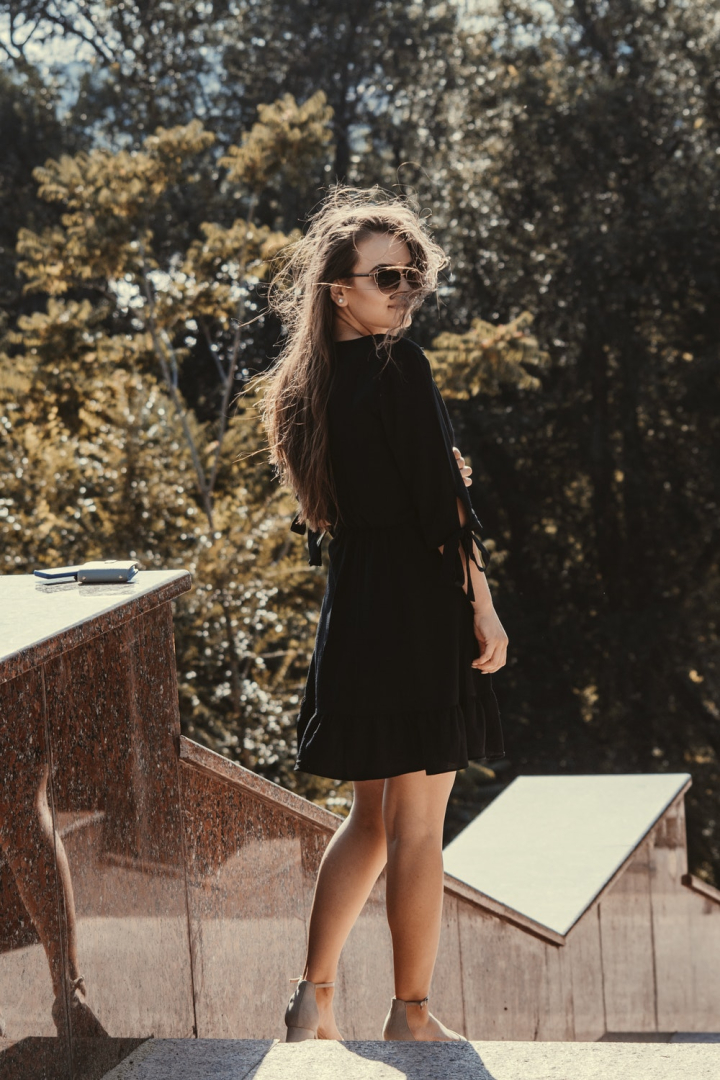 adult,beautiful,beauty,black dress,casual,fall,fashion,female,glamour,leisure,model,outdoors,person,photoshoot,pose,sexy,style,wear,woman