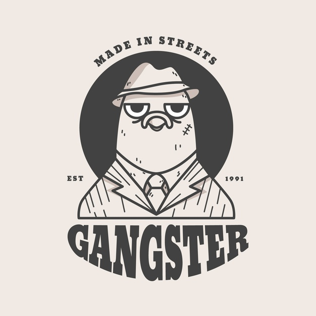 gangsterstyle,misterious,villain,mafia,gangster,handdrawn,style,flat design,flat,retro,bird,template,design,logo