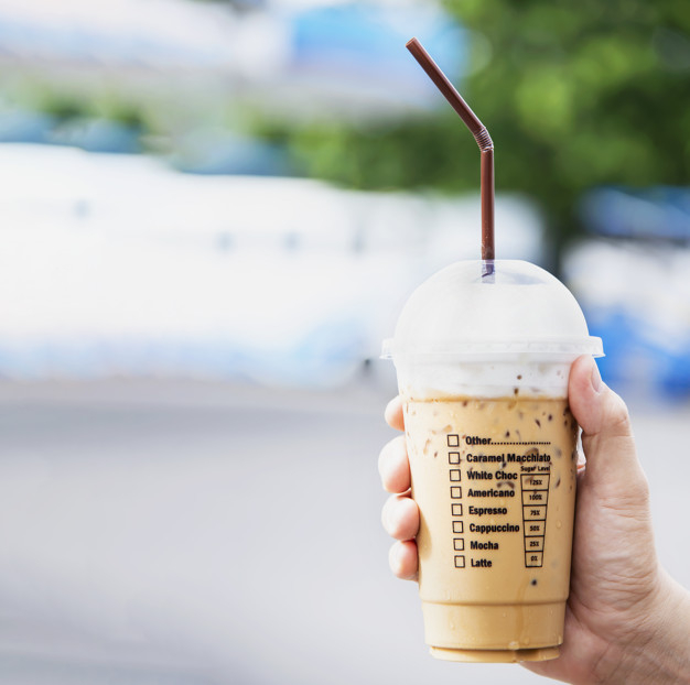 Iced Coffee Latte Iced Coffee Milk Woman Holding Glass Cup Stock