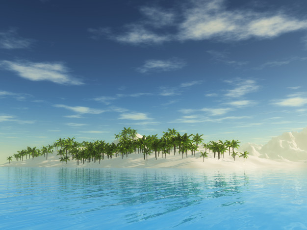 3d landscape,tranquility,render,lake,island,palm,ocean,palm tree,tropical,3d,leaves,landscape,sky,sea,nature,leaf,tree