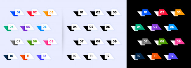one,twelve,numerical,arrange,digit,separate,stylish,highlight,collection,points,bullet,colors,shape,colorful,button,geometric,icon