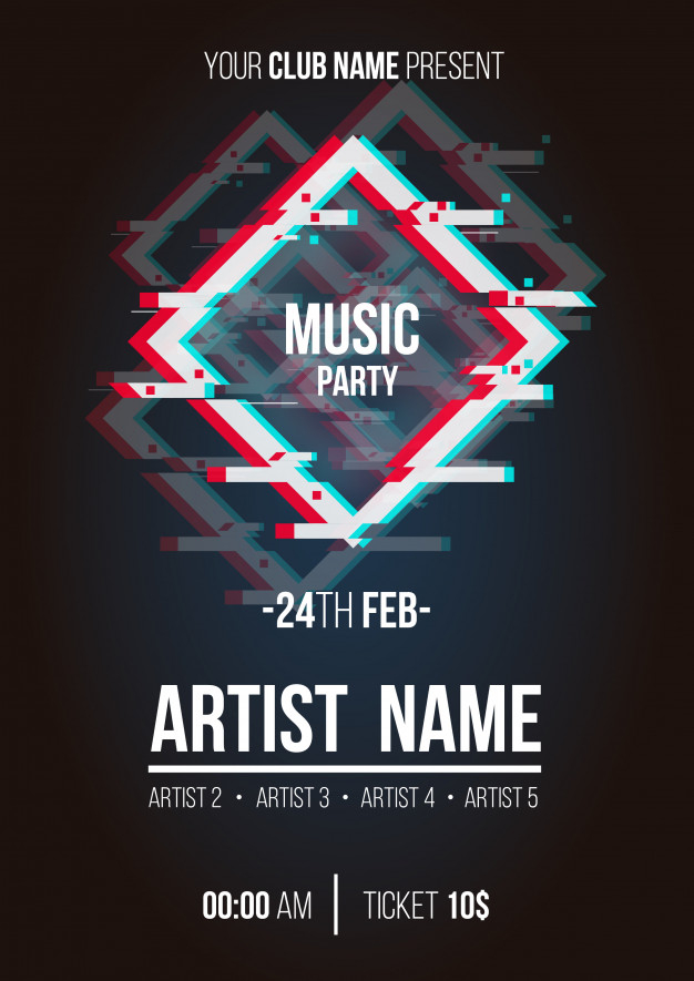 Free: Modern music poster with glitch shapes Free Vector 