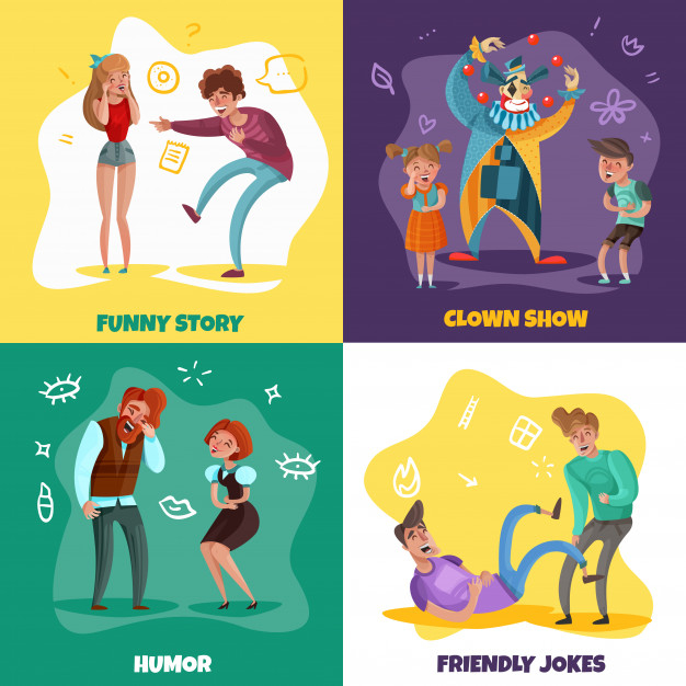Free: Cartoon design concept with people laughing at funny stories and  clown show isolated on colorful Free Vector 