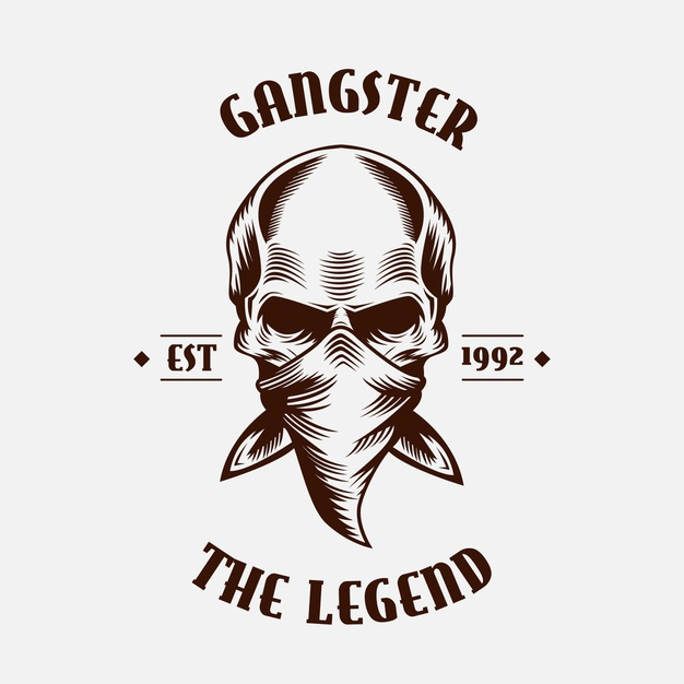 lawbreaker,toughie,toughy,mobster,outlaw,hooligan,bandit,bandana,mafia,gangster,skull,retro,template,vintage,logo