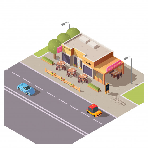 roadside,cartography,exterior,storefront,terrace,small,facade,front,sidewalk,real,awning,bistro,diner,cafeteria,estate,moving,property,boutique,outdoor,parking,town,round,street,store,architecture,isometric,game,bike,real estate,cafe,3d,shop,construction,table,bakery,map,building,restaurant,house,city,design,coffee,car,tree,business,food
