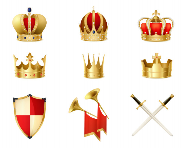 Kings and queens crowns elements set Royalty Free Vector
