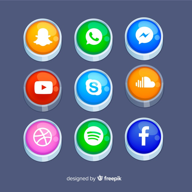 Free: Realistic buttons with social media logo collection Free Vector