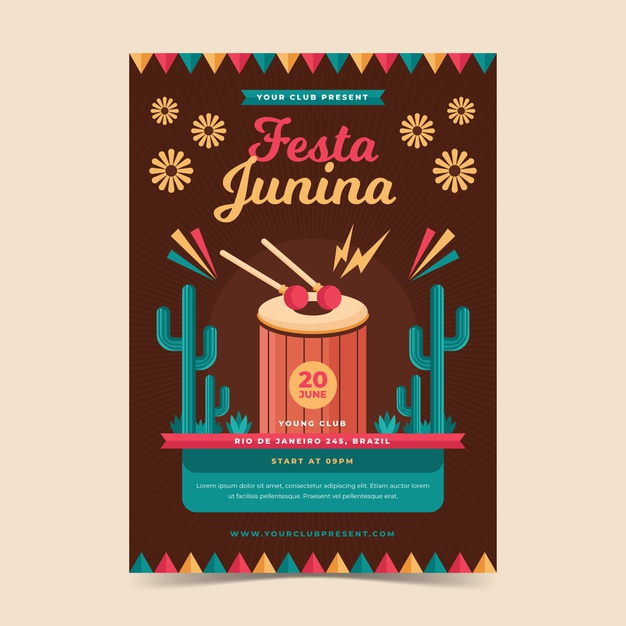 ready to print,june,brazilian,feast,ready,junina,concept,theme,festive,traditional,print,flat design,flat,event,festival,celebration,template,design,party,poster,flyer
