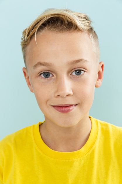 Child kid little boy blond hair full body portrait isolated on a