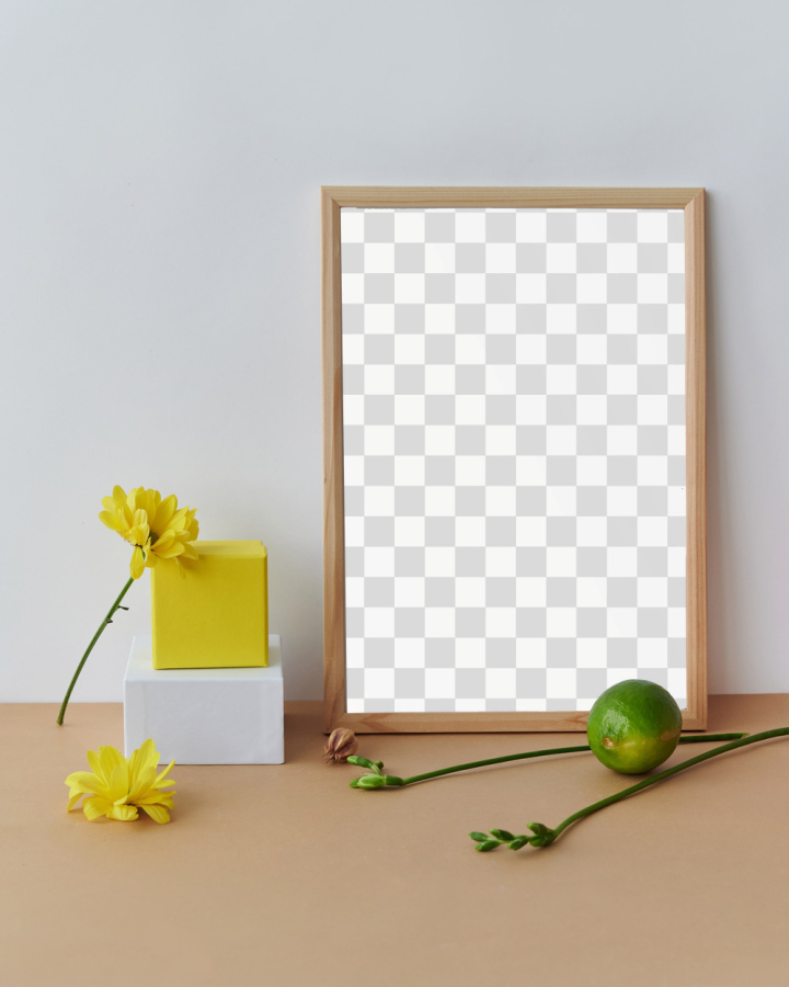frame,png,picture frame,lemon,yellow,flower,box,wood table