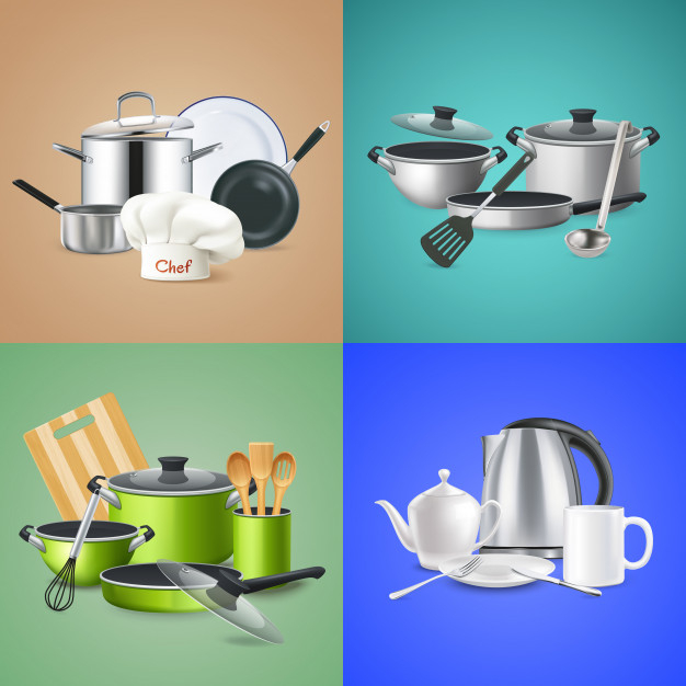 Realistic kitchen items household appliances Vector Image