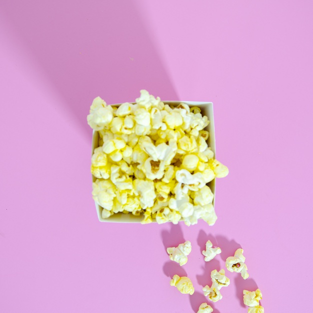 lay,salty,squared,calories,tasty,flat lay,top view,top,salt,view,fast,shadow,popcorn,energy,flat,golden,pink,box,restaurant,food,background