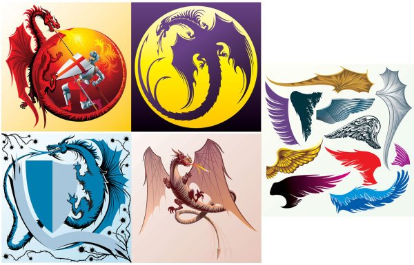 badges,dragon,emblems,fire,knight,shields,wings,com365psd