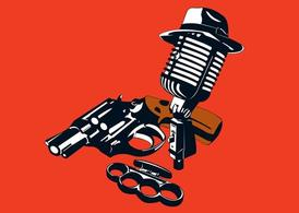 mic,microphone,gun,hat,old,retro,vintage,gangster,weapon,revolver,brass knuckles,mob,mafia,criminal,fedora,mobster,com365psd