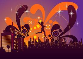 buildings,silhouette,jump,abstract,girl,urban,city,skyline,party,dance,night,cityscape,nightlife,com365psd