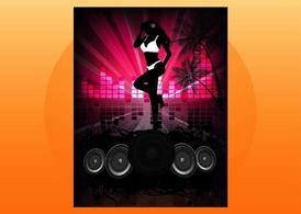 silhouette,music,beach,woman,hot,poster,party,tropical,disco,musical,exotic,palms,flyer,seaside,seductive,sparkles,com365psd