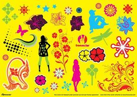 nature,cool,flowers,scrolls,ornaments,pink,set,poster,yellow,artwork,butterflies,vector art,pop art,exotic,flyer,com365psd