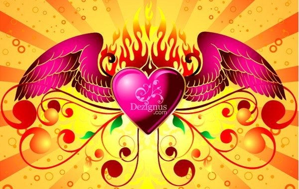 fire,flames,florar,curves,bubbles,heart,ornament,wings,winged,com365psd