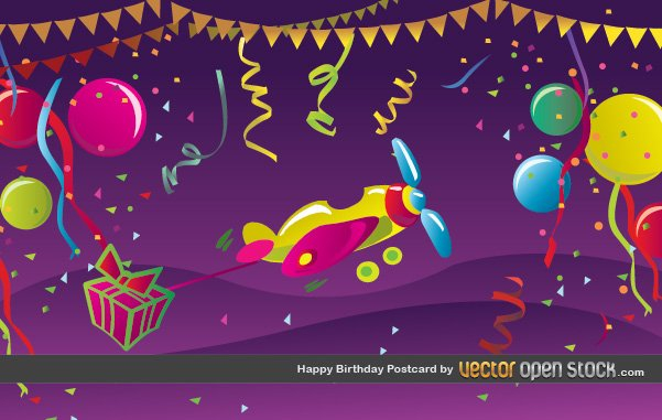 birthday,happy,plane,gift,baloons,celebrate,garland,festoon,postcard,com365psd