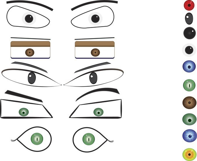 angel eyes,blue eyebrows,cartoon,character,evil eyes,eye,eyes,face,green,red,com365psd