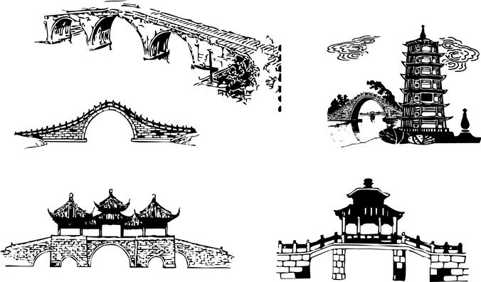 arch bridges,bridges,chinese,old bridges,pagodas,towers,traditional elements,com365psd