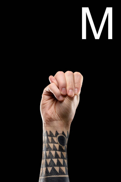tattoo,cropped view,letter,man,arm,Gesturing,showing,educational,communication,one,gesture,alphabetical,isolated on black,talking,person,male,communicate,alphabet,tattooed,knowledge,sensory,partial,Studio Shot,language,sign,fingers,Sign Language,learn,symbol,latin alphabet,people,deaf,deaf and dumb,manual,human,deaf and dumb language,deaf aid,Hand,alphabetically,depositphotos