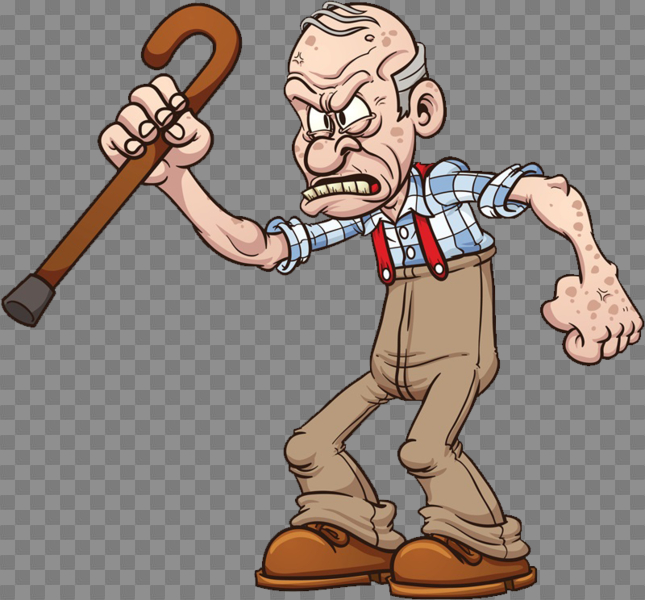 angry old man with cane