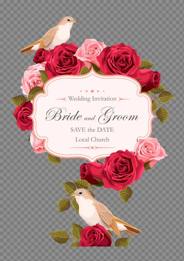 wedding,euclidean,invitation,rose,birds,vector,painted,free download,png,comdlpng