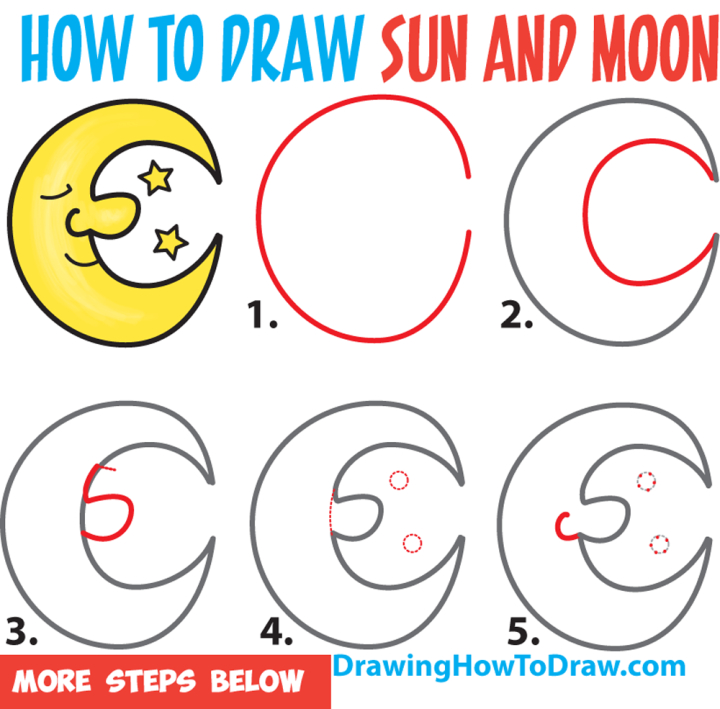 How to draw a crescent moon with a face easy for beginners // Moon drawing  tutorial step by step - YouTube
