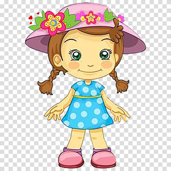 Free: Hat Child , Wearing a flower hat cute little cartoon girl transparent  background PNG clipart 