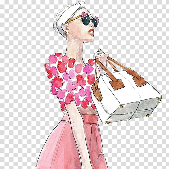 Free: Woman holding tote bag illustration, Watercolor painting Drawing  Fashion illustration Illustration, Watercolor model transparent background  PNG clipart 