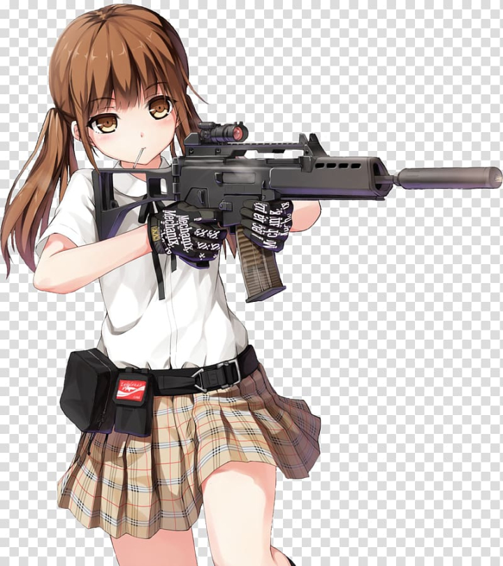 Free: Anime character with brown haired holding rifle, Anime Female Firearm  Girls with guns Manga, Anime transparent background PNG clipart 