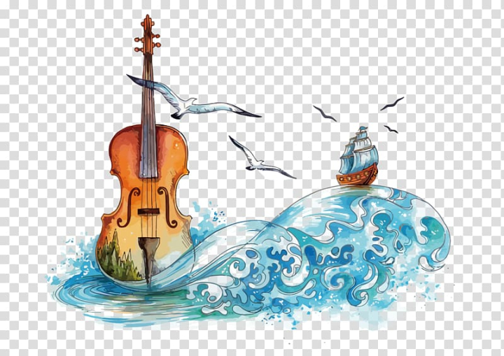 Free: Brown violin illustration, Violin Watercolor painting , sea