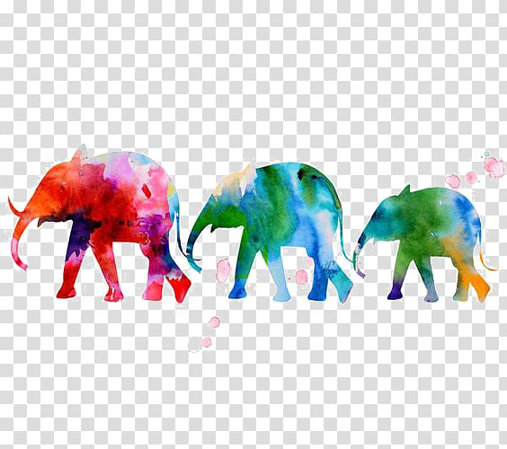 Free: Multicolored three elephants painting, Watercolor painting Elephant  Art Printmaking, Elephant transparent background PNG clipart 