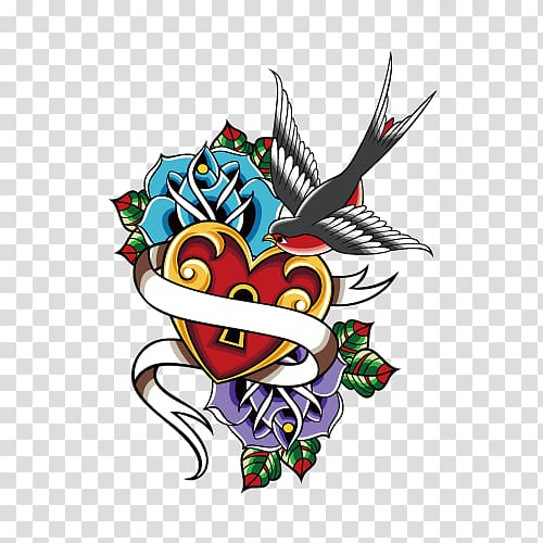 Free: Black bird , Bird Swallow tattoo Swallow tattoo Heart, Flowers bird  tattoo illustration transparent background PNG clipart 