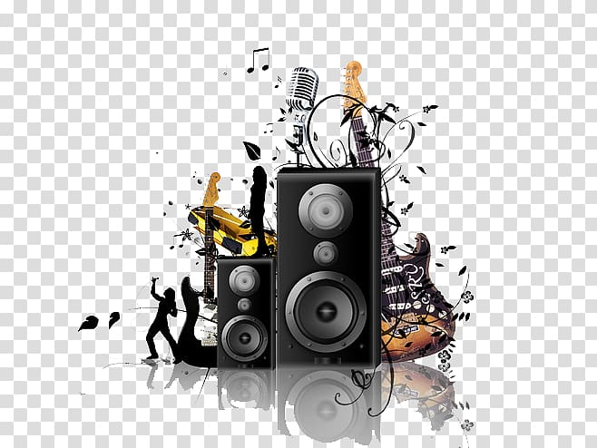 Free: Subwoofer speaker and electric guitar animated , Rock music Musical  note , music transparent background PNG clipart 