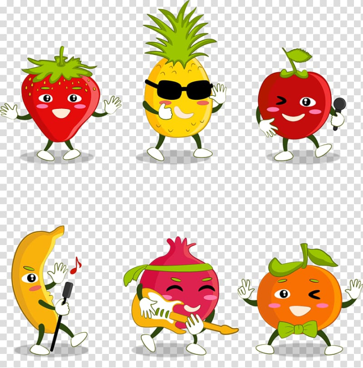 Free: Six assorted-variety , Fruit Cartoon, hand-painted cartoon fruit  transparent background PNG clipart 