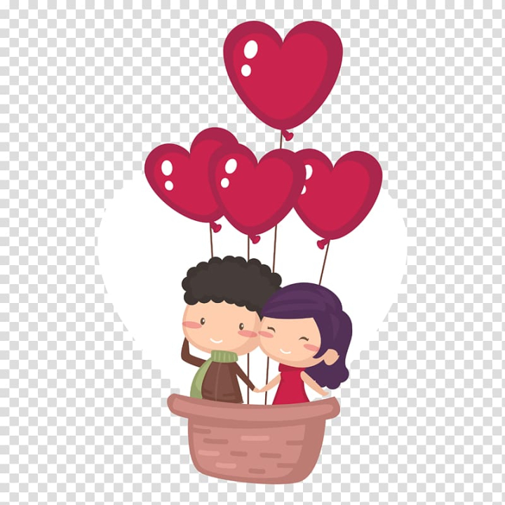 Free: Couple on hot air balloon illustration, Valentine\'s Day Cartoon Heart,  Cute couple ride love hot air balloon illustration transparent background  PNG clipart 