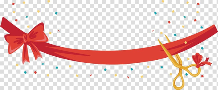 Grand Opening Text Vector Red Ribbon Scissors Design, Grand
