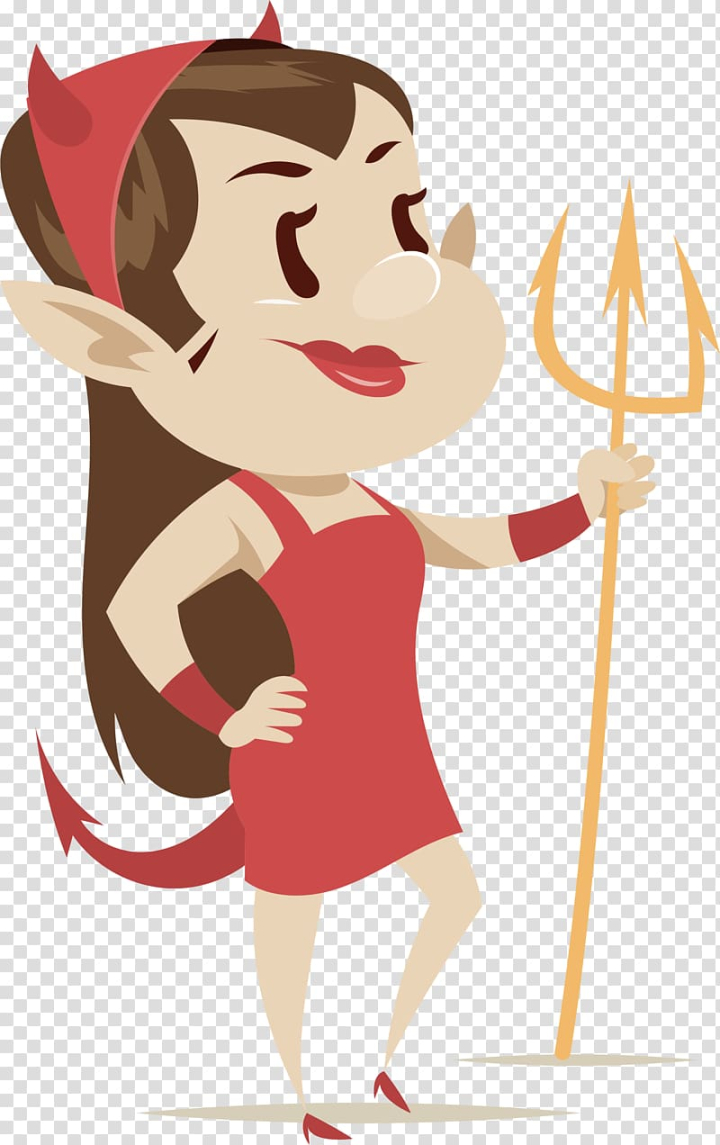 Free: Devil Cartoon , A female devil in a red dress transparent background  PNG clipart 