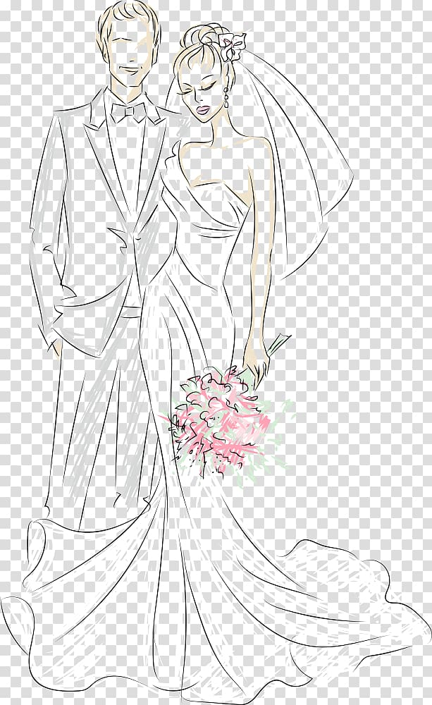 Vector Drawing Of A Happy Bride And Groom. Royalty Free SVG, Cliparts,  Vectors, and Stock Illustration. Image 80108868.