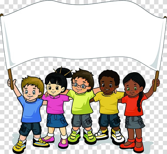 Free: Group of kids raising white banner, Childrens Day Teaching of Jesus  about little children Love , Cartoon Children transparent background PNG  clipart 