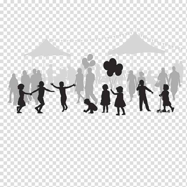 Free: Silhouette of people with canopies and buntings , Silhouette Drawing  Cartoon Illustration, The amusement park is crowded with people transparent  background PNG clipart 