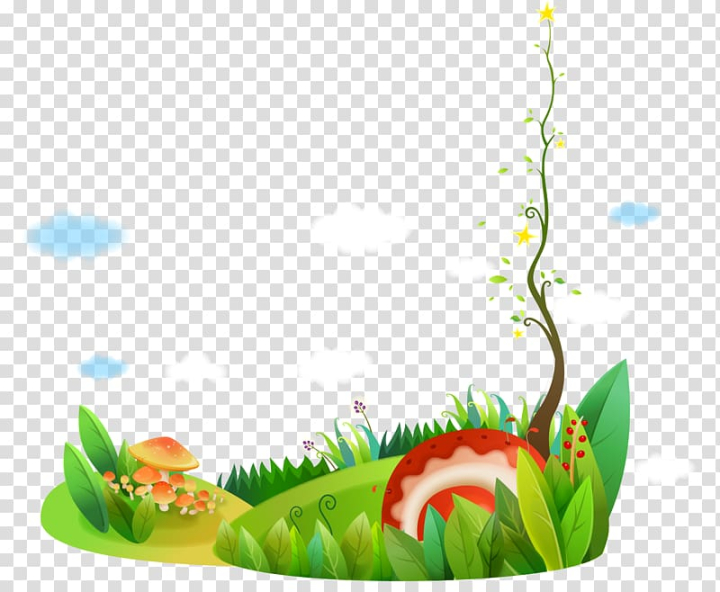 Free: Mushrooms , Drawing Adobe Illustrator Cartoon, Cartoon painted vine  tree green grass and flowers transparent background PNG clipart 