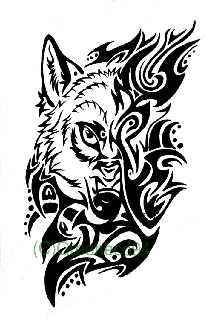 Geometric Wolf Tattoo Design White Background PNG File 
