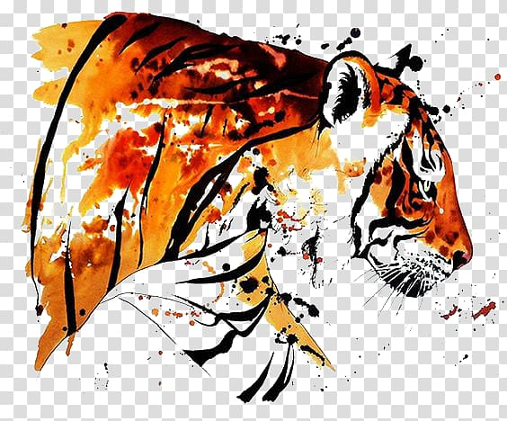 Free: Tiger illustration, Bengal tiger Watercolor painting Tattoo Drawing, tiger  transparent background PNG clipart 