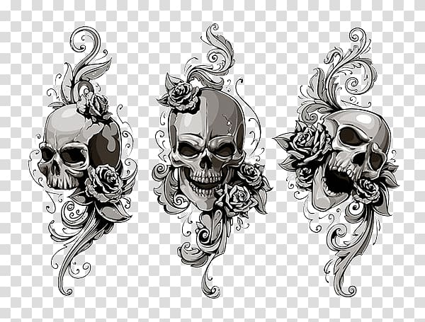 Free: Three skull digital artworks, Old school (tattoo) Human skull  symbolism, Skull Tattoos transparent background PNG clipart 