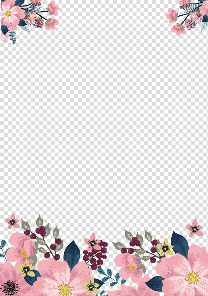Free: Flower , Hand painted pink borders, pink and green floral frame on  white background transparent background PNG clipart 