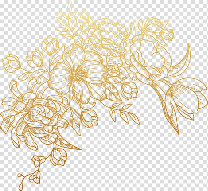 Free: Euclidean Flower, painted golden flowers, brown floral illustration  transparent background PNG clipart 