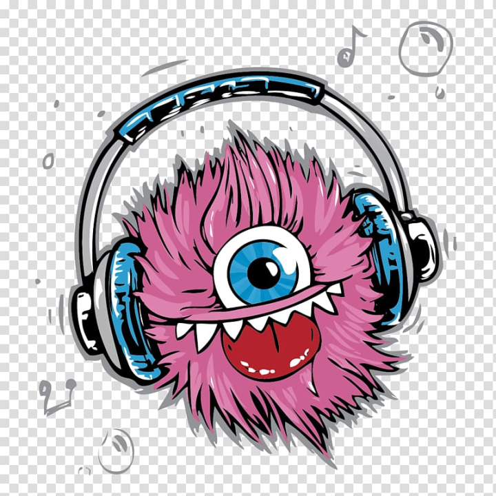 Free: Pink monster wearing headphones illustration, T-shirt Headphones  Monster Cable , Abstract Music Headphones transparent background PNG  clipart 
